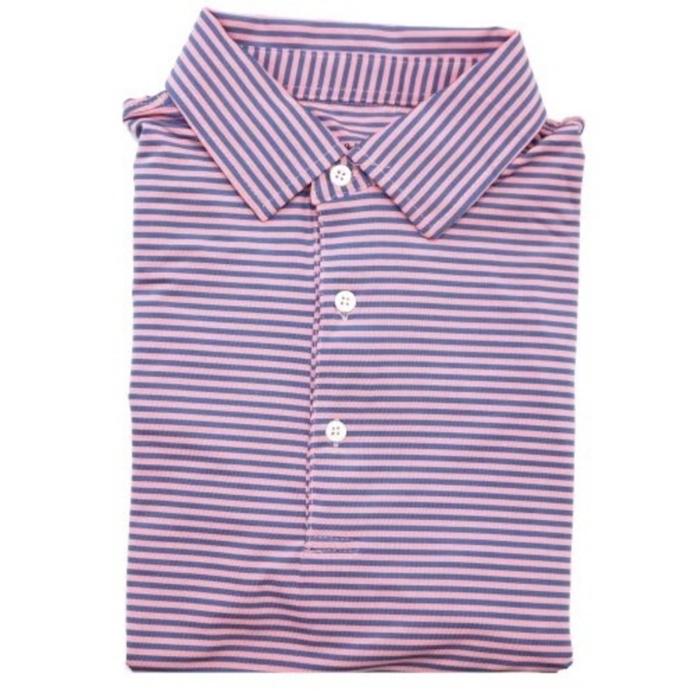 Taylor & Mick Mens Pink Blue Striped Performance Golf Polo Shirt Size Large